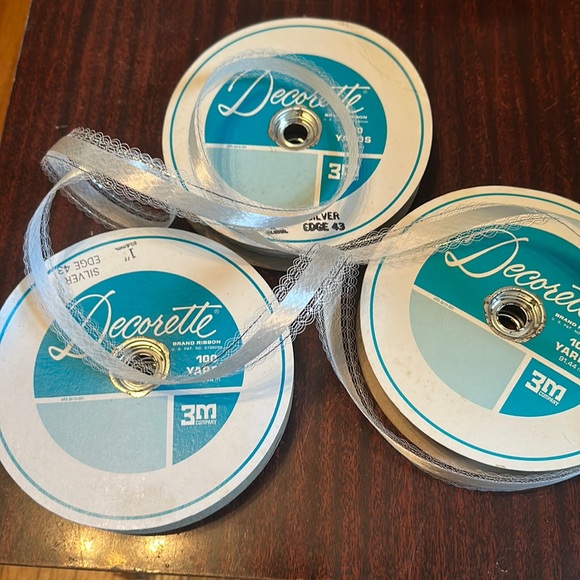 3 rolls vintage Decorette white with silver fancy ribbon New - Picture 1 of 11